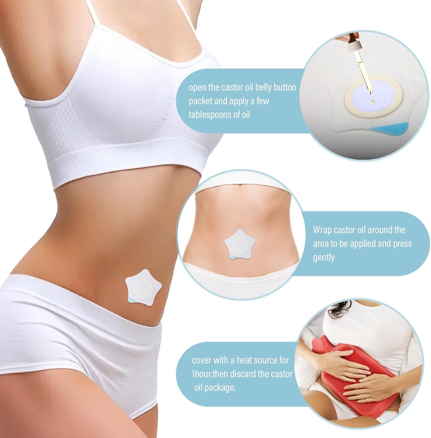 50Pcs Castor Oil Patches + 50 Cotton Cores, Breathable Non-Woven for Women, Portable Multi-Layer Anti-Leak Strong Adhesion Castor Oil Pack, 7Cm/2.75In