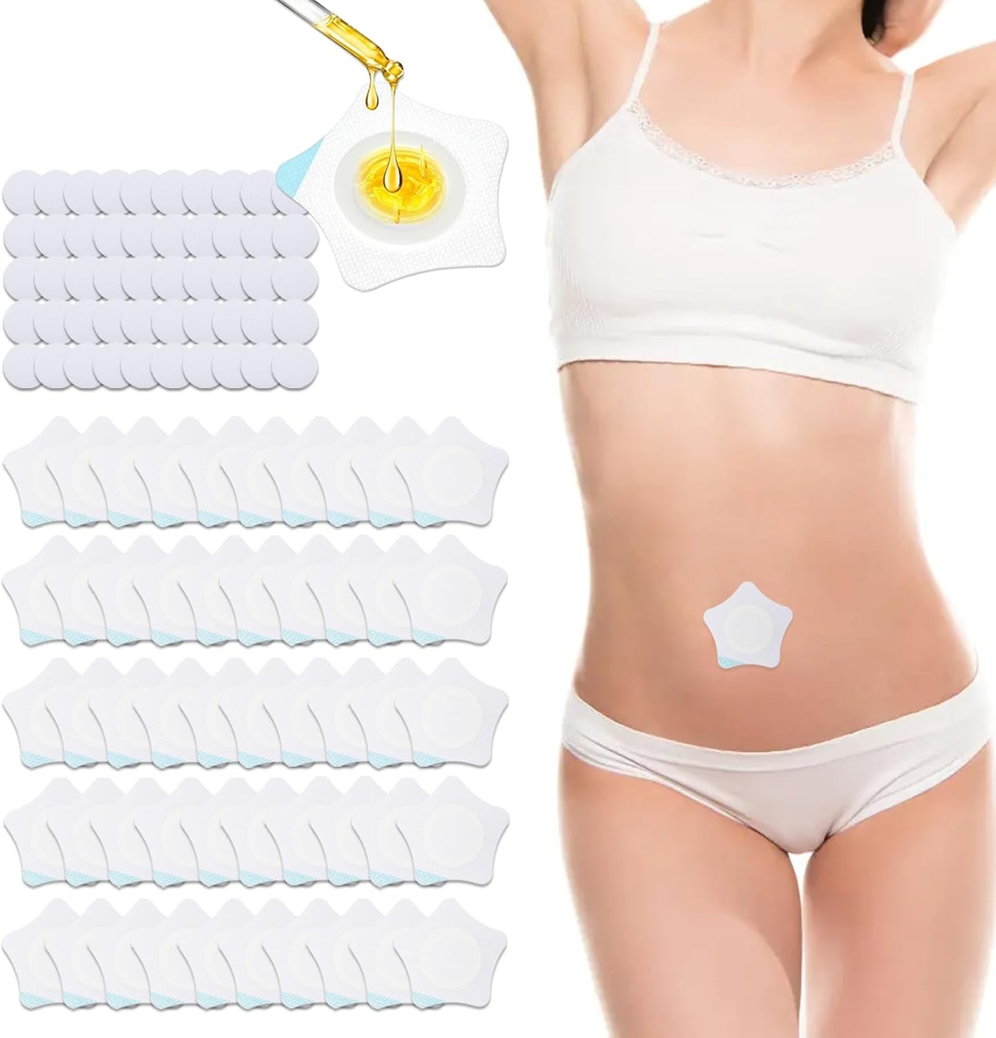 50Pcs Castor Oil Patches + 50 Cotton Cores, Breathable Non-Woven for Women, Portable Multi-Layer Anti-Leak Strong Adhesion Castor Oil Pack, 7Cm/2.75In